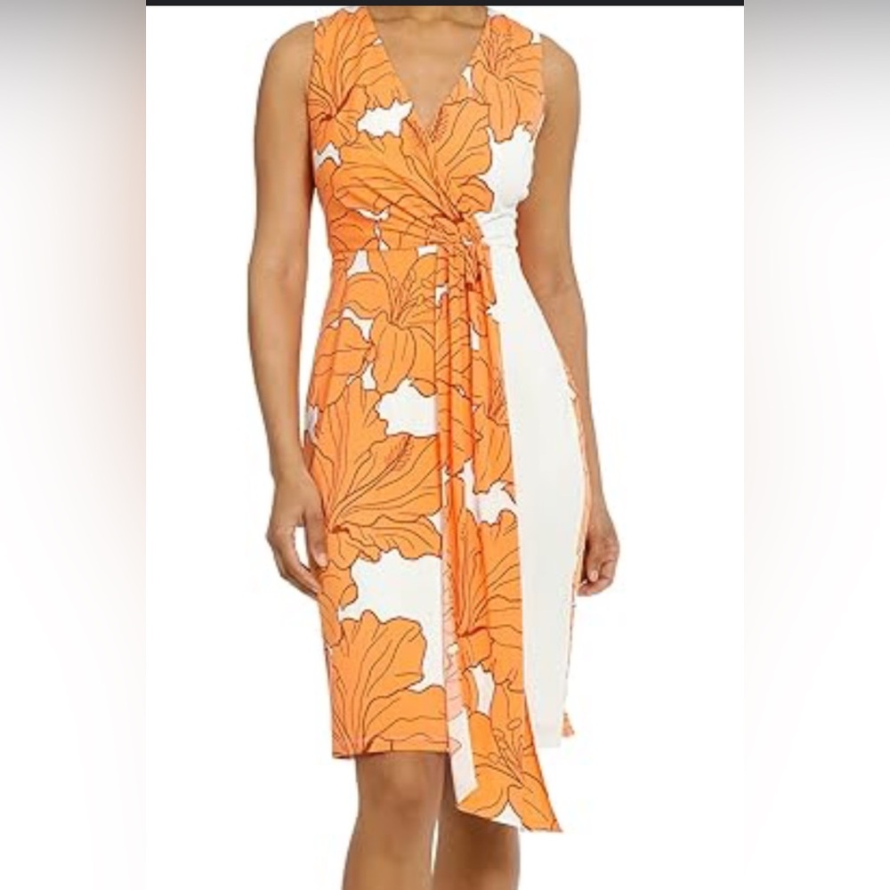 Maggy London Orange and White Sarong Wrap size 12